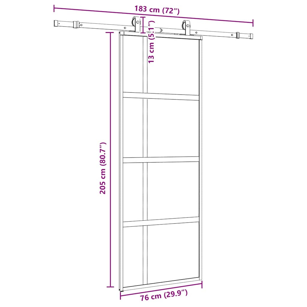 vidaXL Drzwi przesuwne z zestawem okuć czarne 76x205cm szkło hartowane