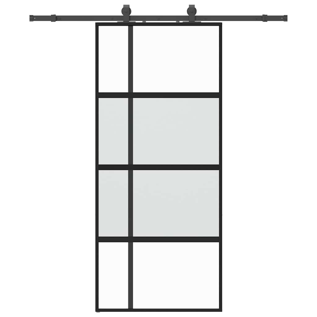 vidaXL Drzwi przesuwne z zestawem okuć czarne 90x205cm szkło hartowane