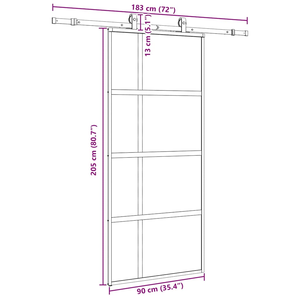 vidaXL Drzwi przesuwne z zestawem okuć czarne 90x205cm szkło hartowane
