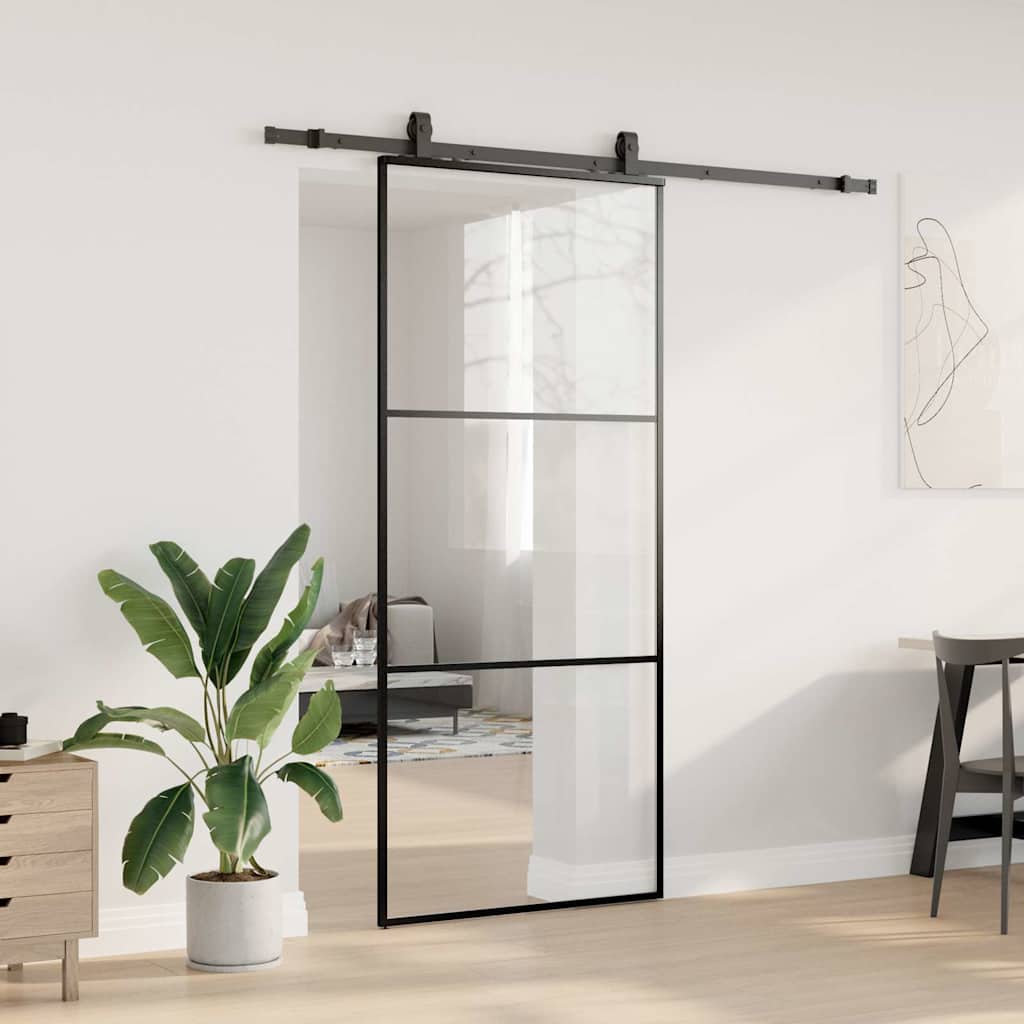 vidaXL Drzwi przesuwne z zestawem okuć czarne 90x205 cm ESG szkło