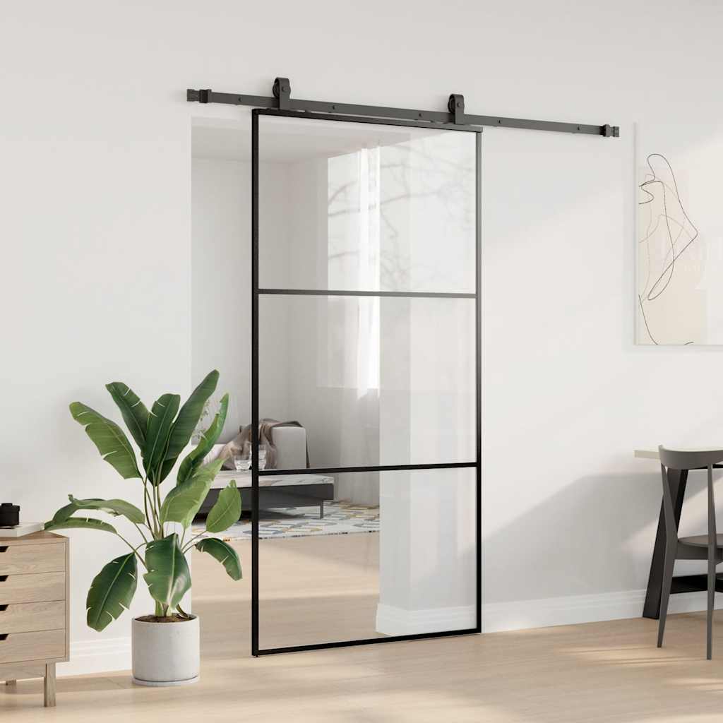 vidaXL Drzwi przesuwne z zestawem okuć czarne 102x205 cm ESG szkło