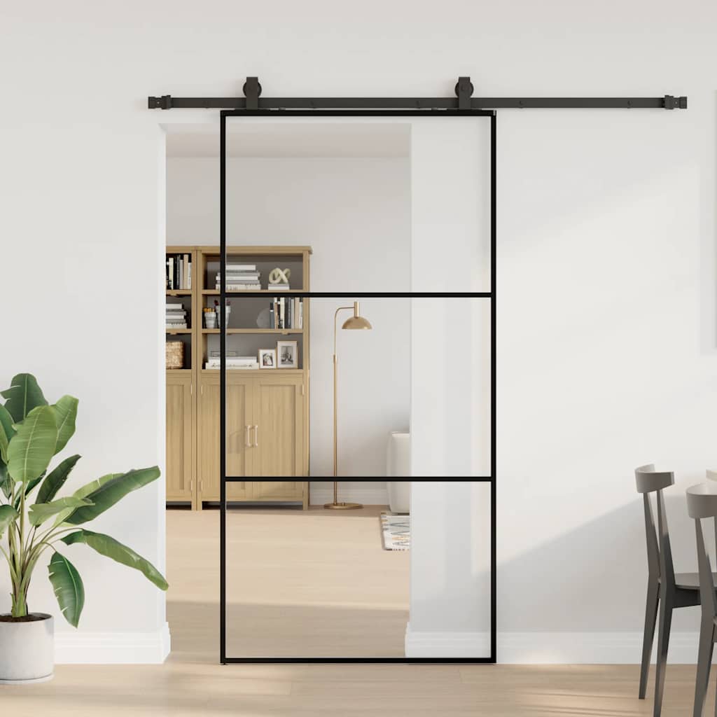 vidaXL Drzwi przesuwne z zestawem okuć czarne 102x205 cm ESG szkło