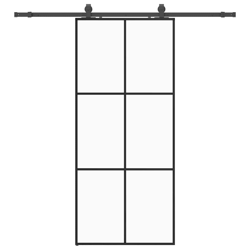 vidaXL Drzwi przesuwne z zestawem okuć czarne 90x205 cm ESG szkło