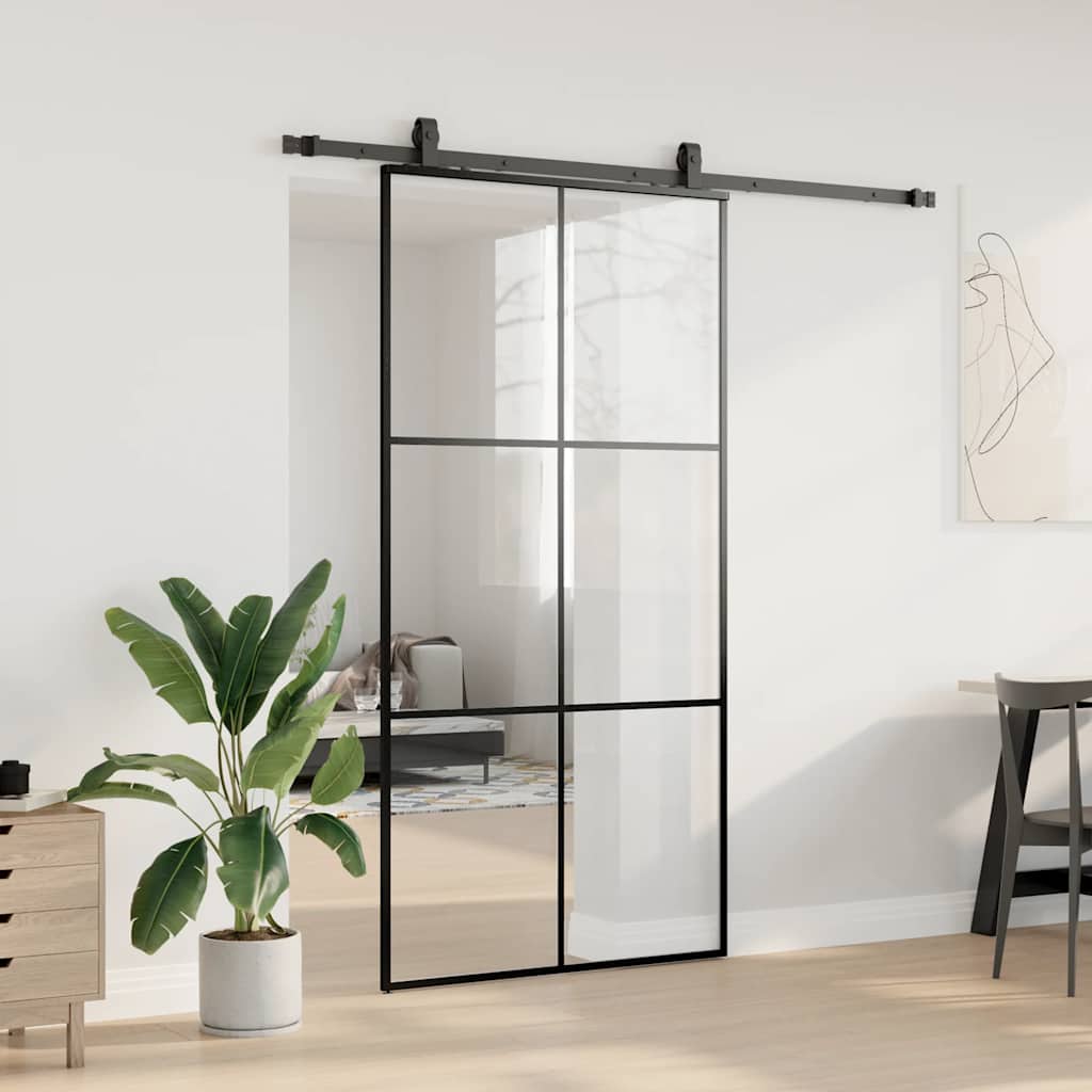 vidaXL Drzwi przesuwne z zestawem okuć czarne 102x205 cm ESG szkło