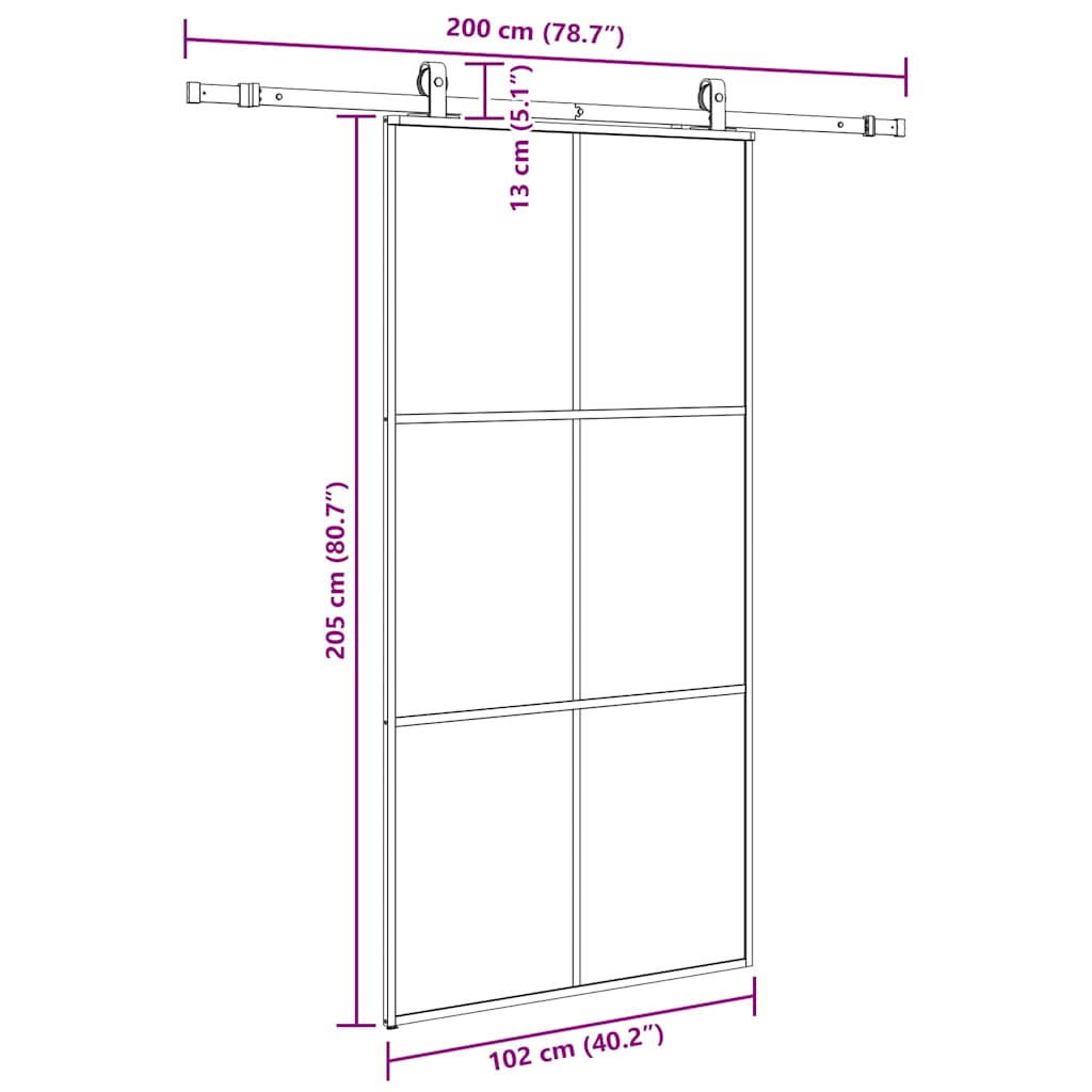vidaXL Drzwi przesuwne z zestawem okuć czarne 102x205 cm ESG szkło