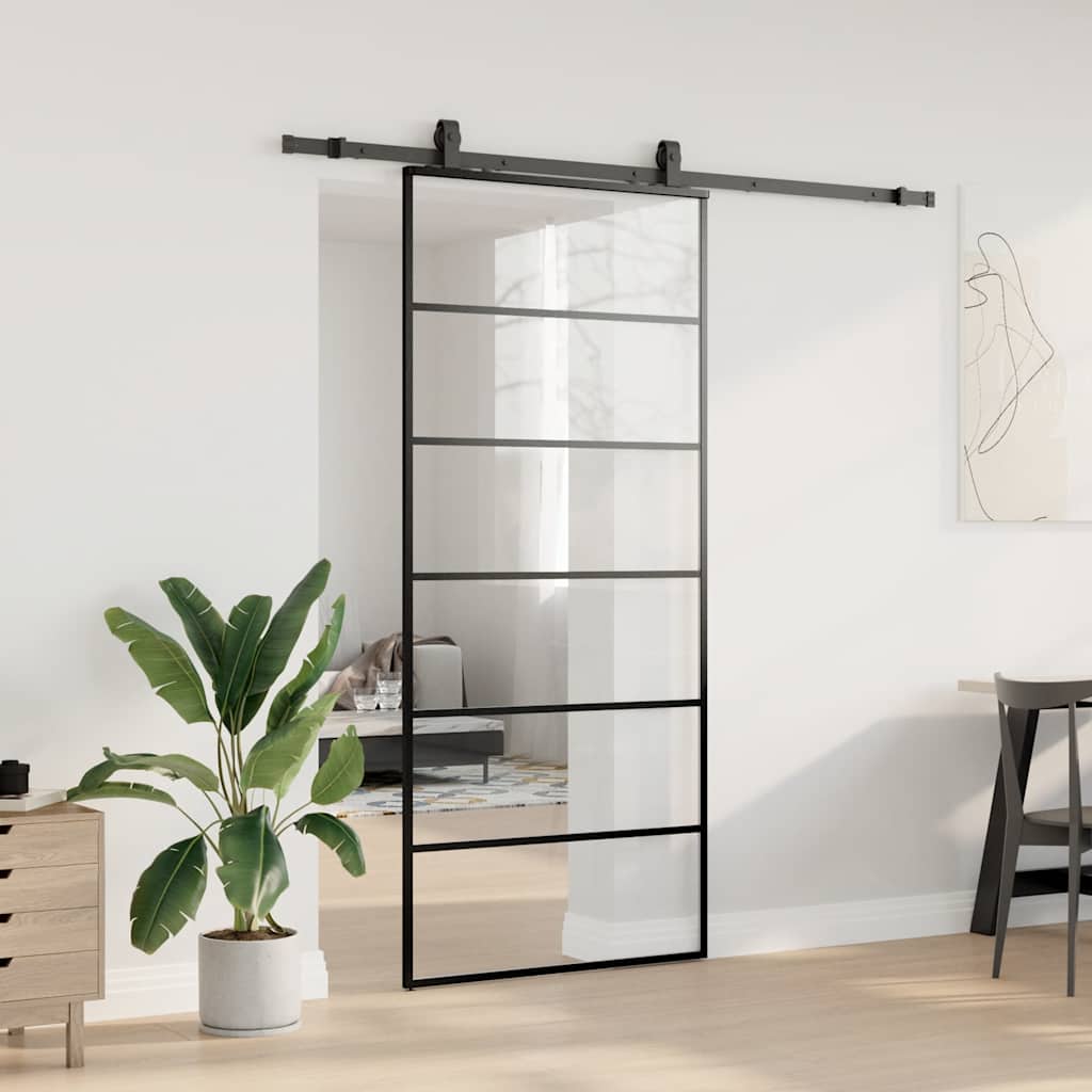 vidaXL Drzwi przesuwne z zestawem okuć czarne 90x205 cm ESG szkło