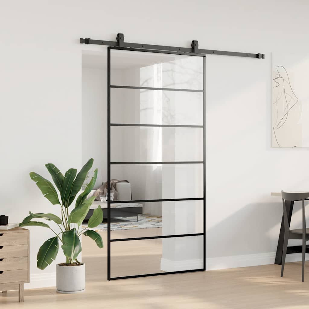 vidaXL Drzwi przesuwne z zestawem okuć czarne 102x205 cm ESG szkło