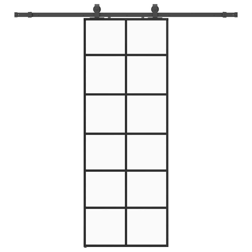 vidaXL Drzwi przesuwne z zestawem okuć czarne 76x205 cm ESG szkło