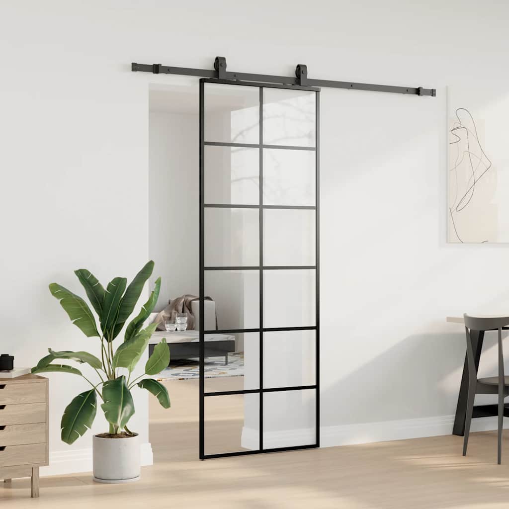 vidaXL Drzwi przesuwne z zestawem okuć czarne 76x205 cm ESG szkło