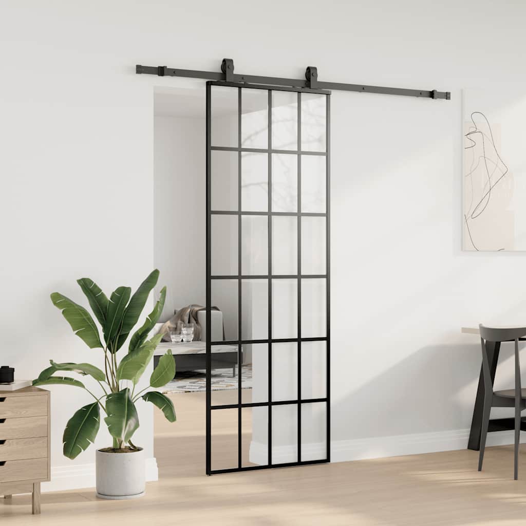 vidaXL Drzwi przesuwne z zestawem okuć czarne 76x205 cm ESG szkło