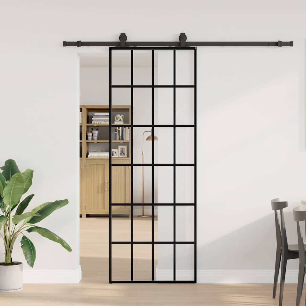 vidaXL Drzwi przesuwne z zestawem okuć czarne 76x205 cm ESG szkło