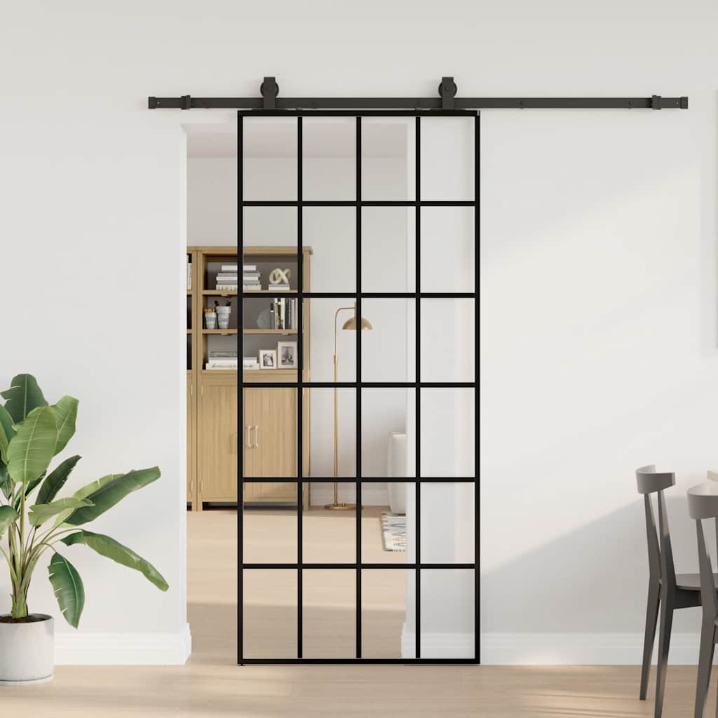 vidaXL Drzwi przesuwne z zestawem okuć czarne 90x205 cm ESG szkło