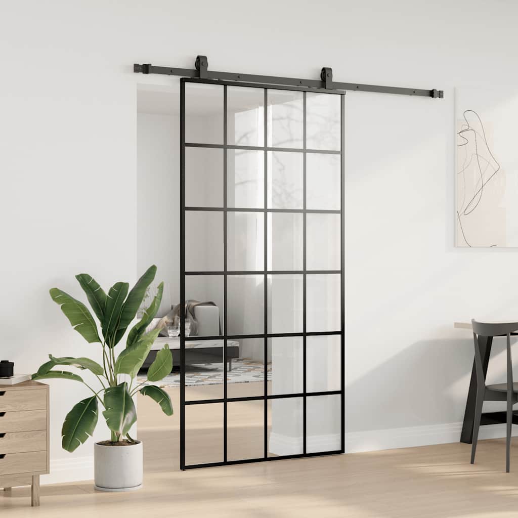 vidaXL Drzwi przesuwne z zestawem okuć czarne 102x205 cm ESG szkło