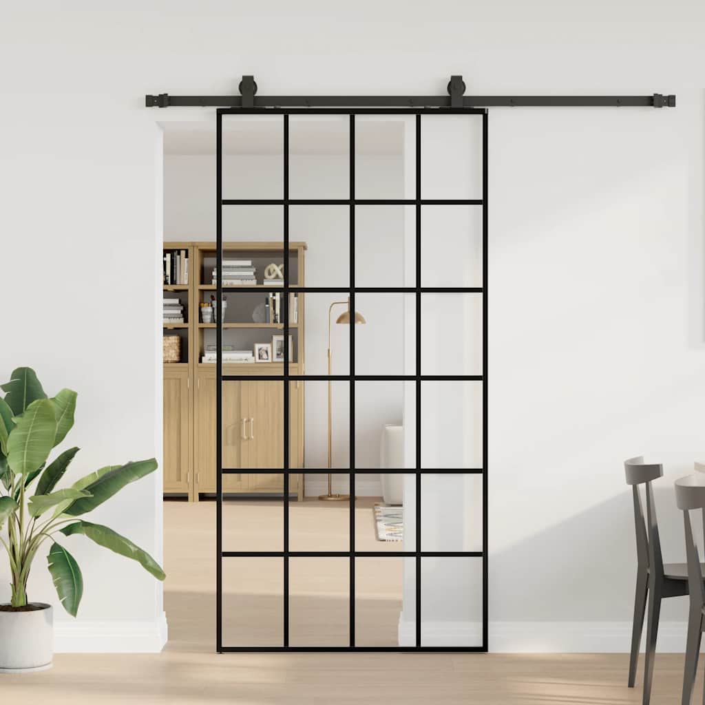 vidaXL Drzwi przesuwne z zestawem okuć czarne 102x205 cm ESG szkło