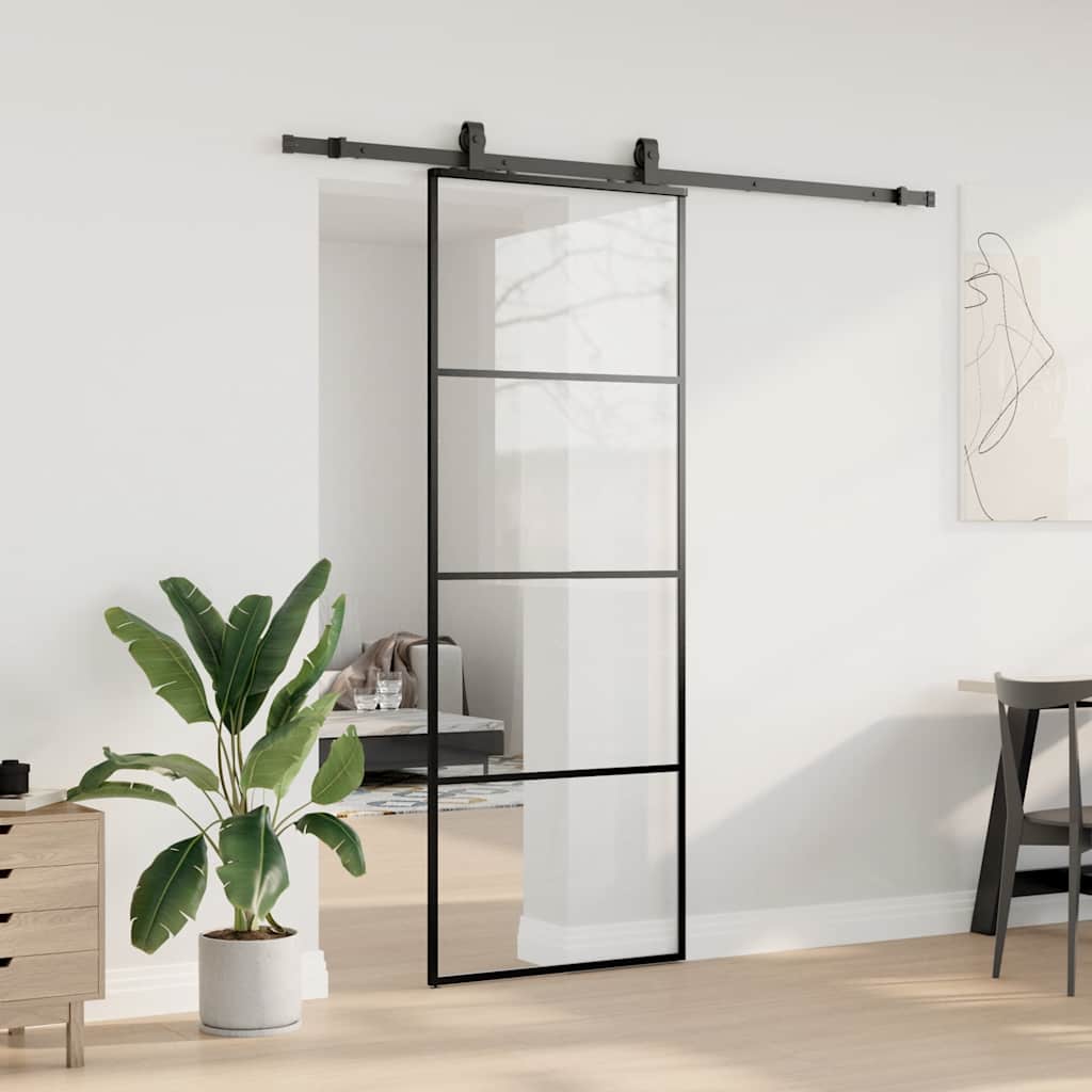 vidaXL Drzwi przesuwne z zestawem okuć czarne 76x205 cm ESG szkło