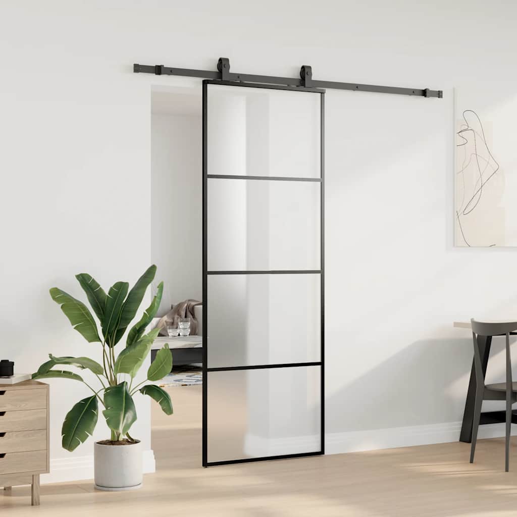 vidaXL Drzwi przesuwne z zestawem okuć czarne 76x205 cm ESG szkło