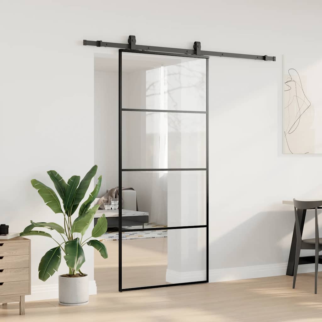 vidaXL Drzwi przesuwne z zestawem okuć czarne 90x205 cm ESG szkło