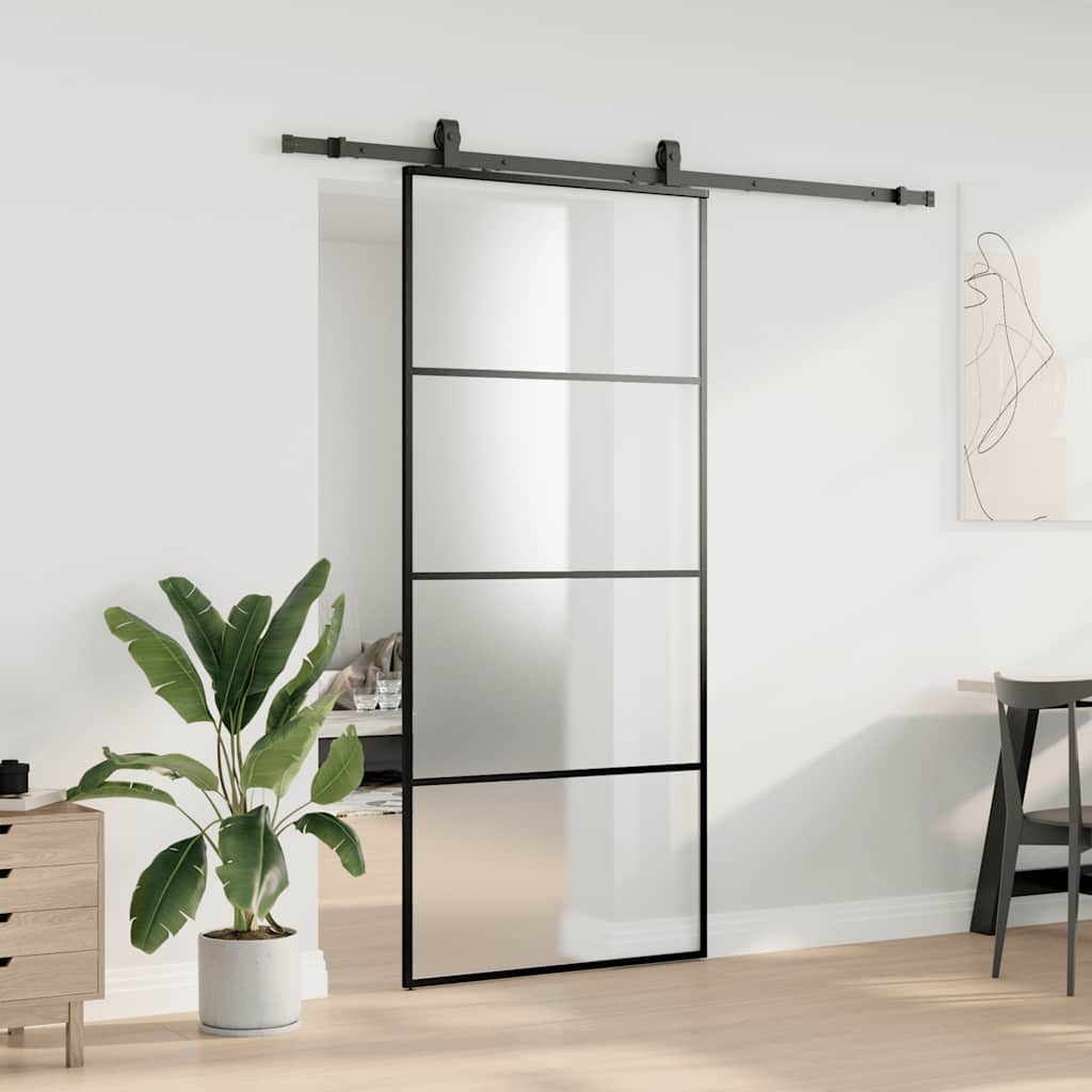 vidaXL Drzwi przesuwne z zestawem okuć czarne 90x205 cm ESG szkło