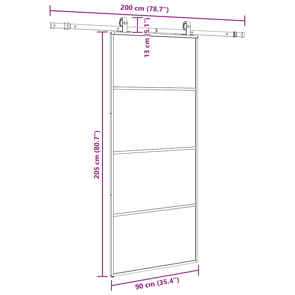 vidaXL Drzwi przesuwne z zestawem okuć czarne 90x205 cm ESG szkło