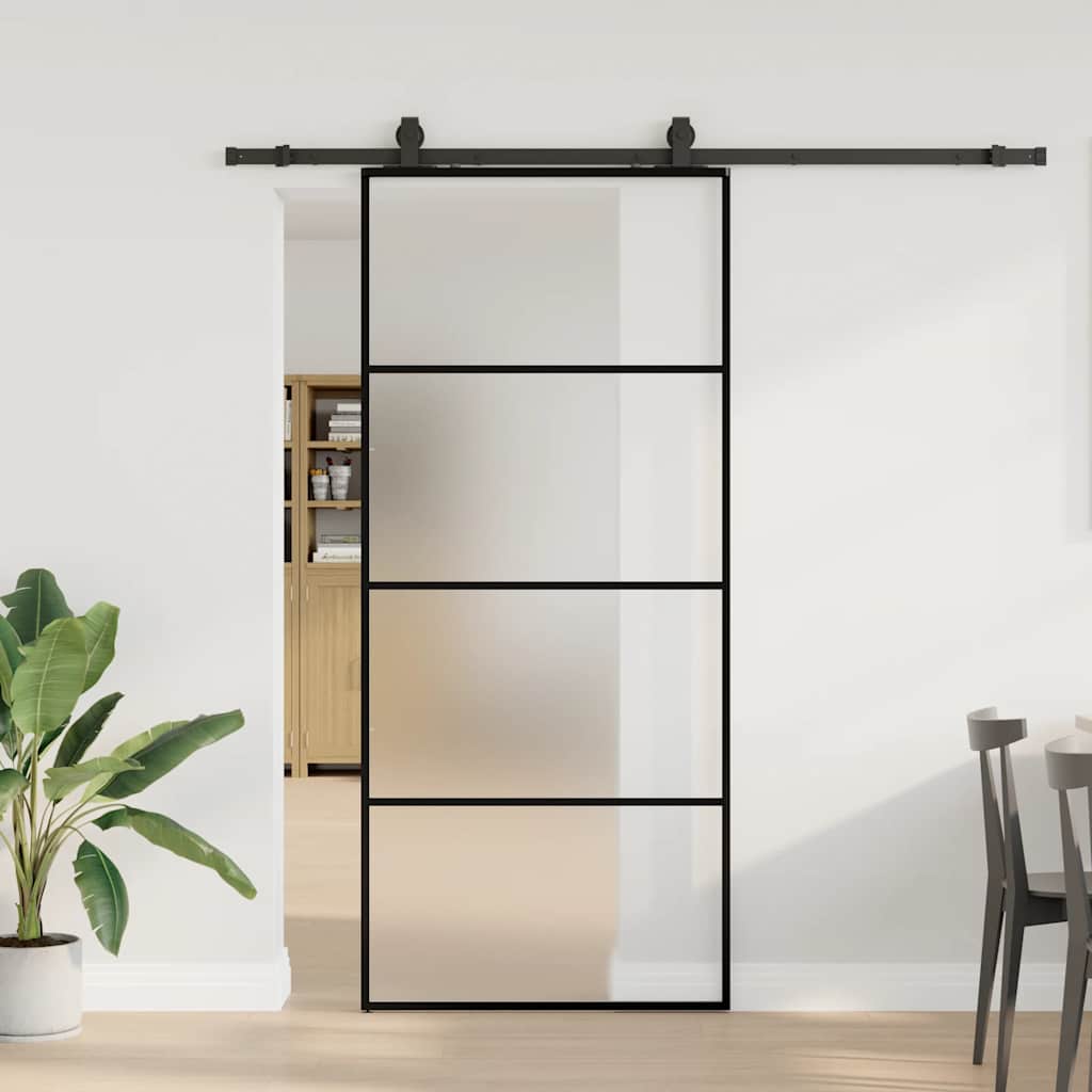 vidaXL Drzwi przesuwne z zestawem okuć czarne 90x205 cm ESG szkło