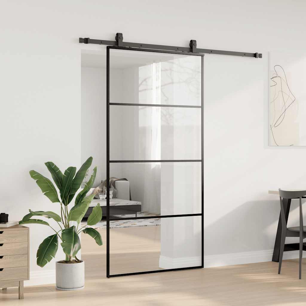 vidaXL Drzwi przesuwne z zestawem okuć czarne 102,5x205 cm ESG szkło