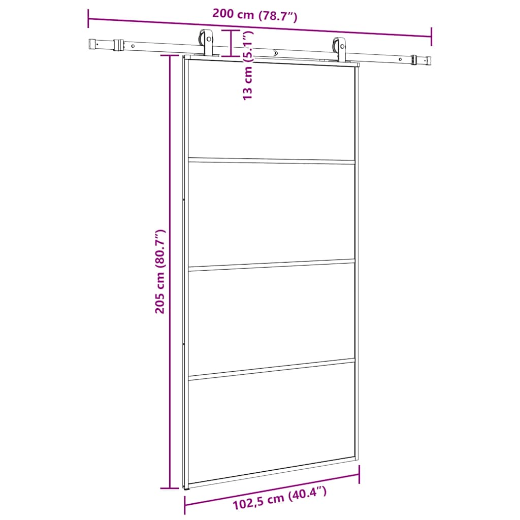 vidaXL Drzwi przesuwne z zestawem okuć czarne 102,5x205 cm ESG szkło