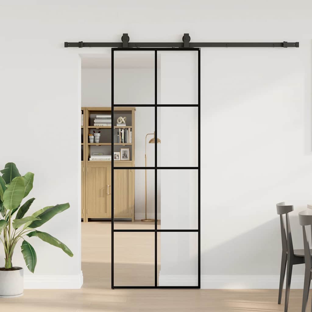 vidaXL Drzwi przesuwne z zestawem okuć czarne 76x205 cm ESG szkło