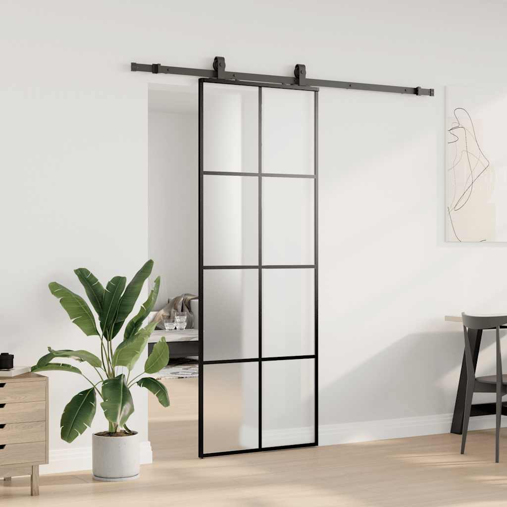 vidaXL Drzwi przesuwne z zestawem okuć czarne 76x205 cm ESG szkło