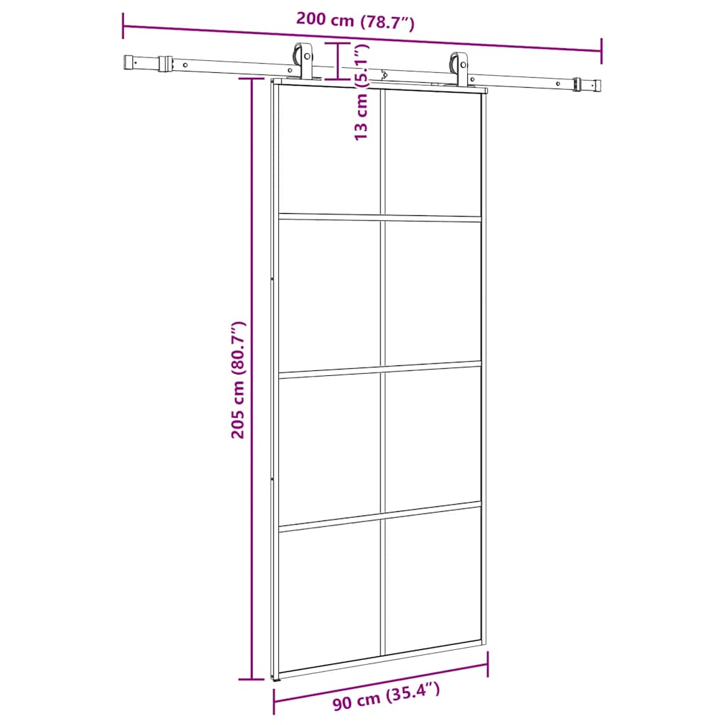 vidaXL Drzwi przesuwne z zestawem okuć czarne 90x205 cm ESG szkło