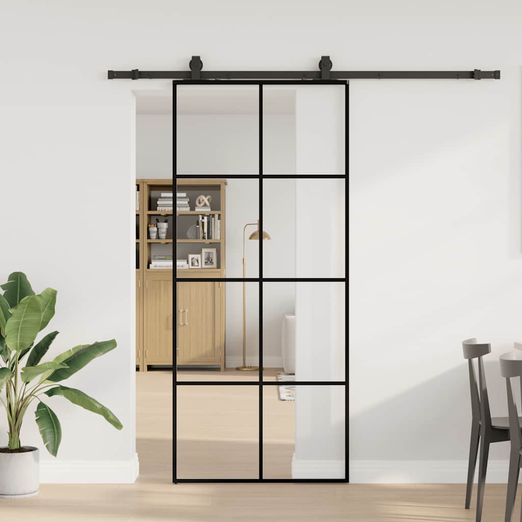 vidaXL Drzwi przesuwne z zestawem okuć czarne 90x205 cm ESG szkło