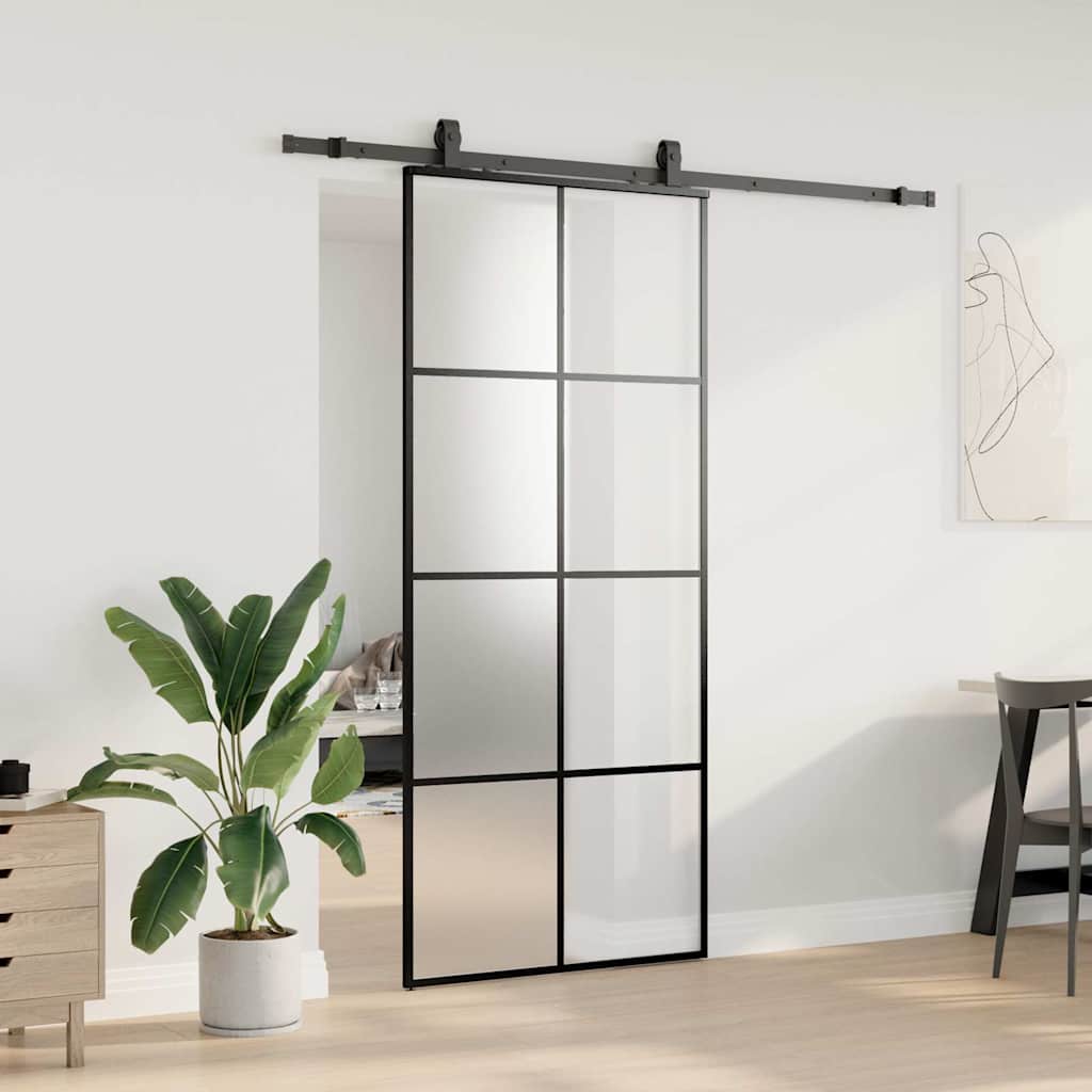 vidaXL Drzwi przesuwne z zestawem okuć czarne 90x205 cm ESG szkło