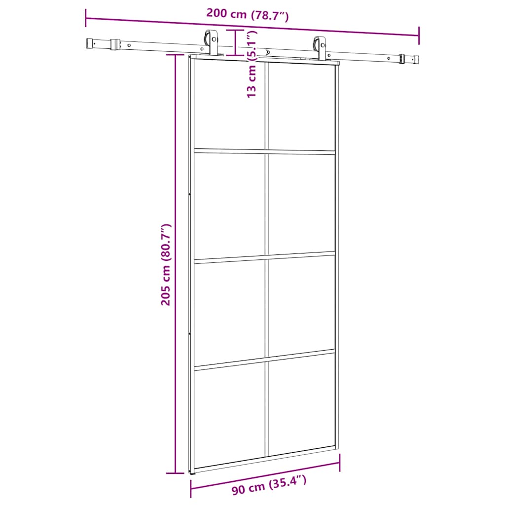 vidaXL Drzwi przesuwne z zestawem okuć czarne 90x205 cm ESG szkło