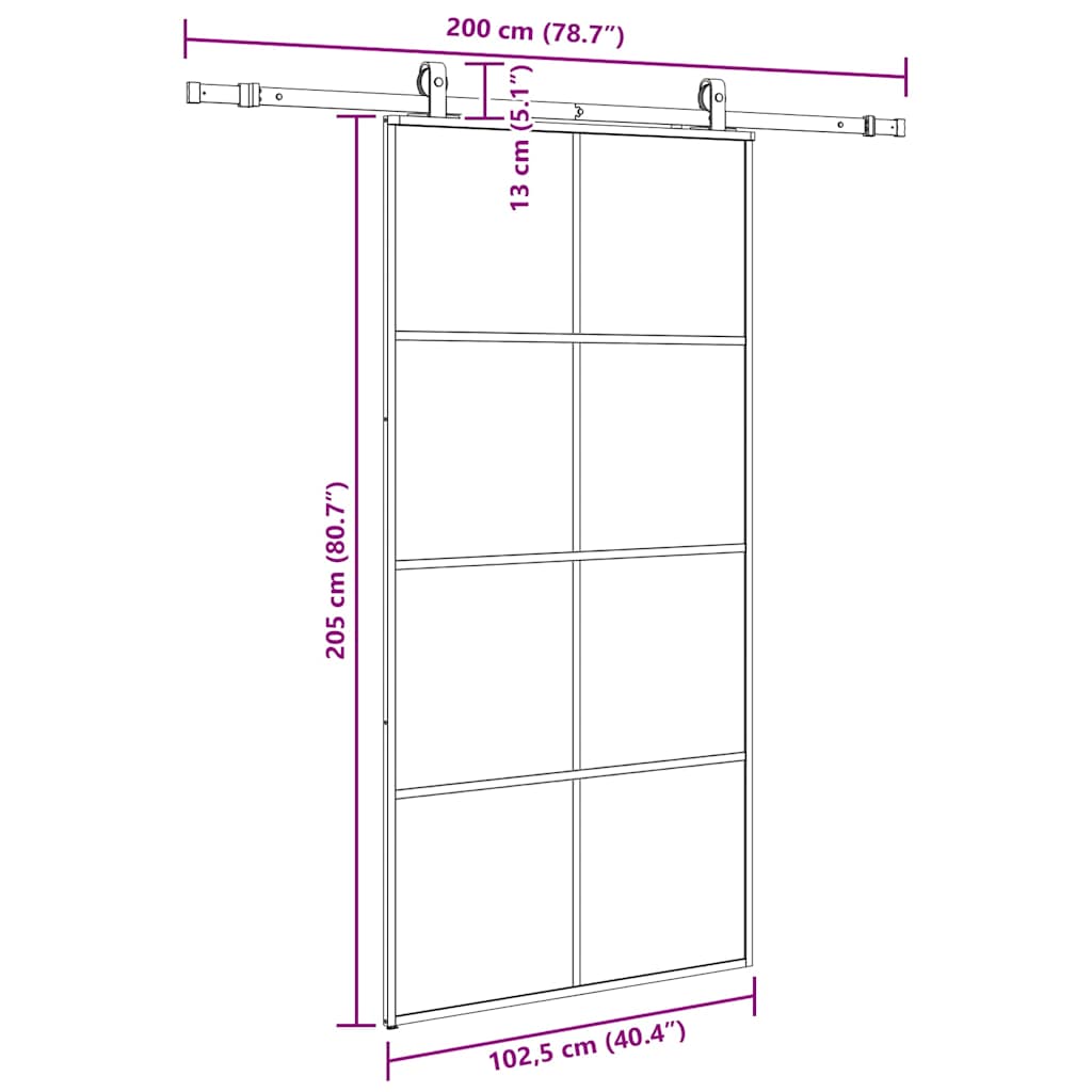 vidaXL Drzwi przesuwne z zestawem okuć czarne 102,5x205 cm ESG szkło