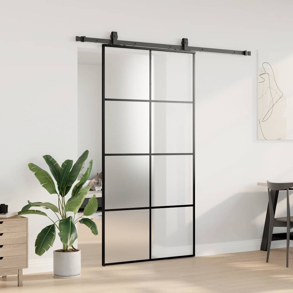vidaXL Drzwi przesuwne z zestawem okuć czarne 102,5x205 cm ESG szkło