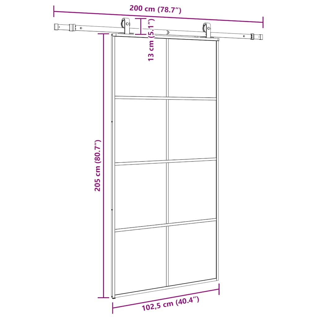 vidaXL Drzwi przesuwne z zestawem okuć czarne 102,5x205 cm ESG szkło