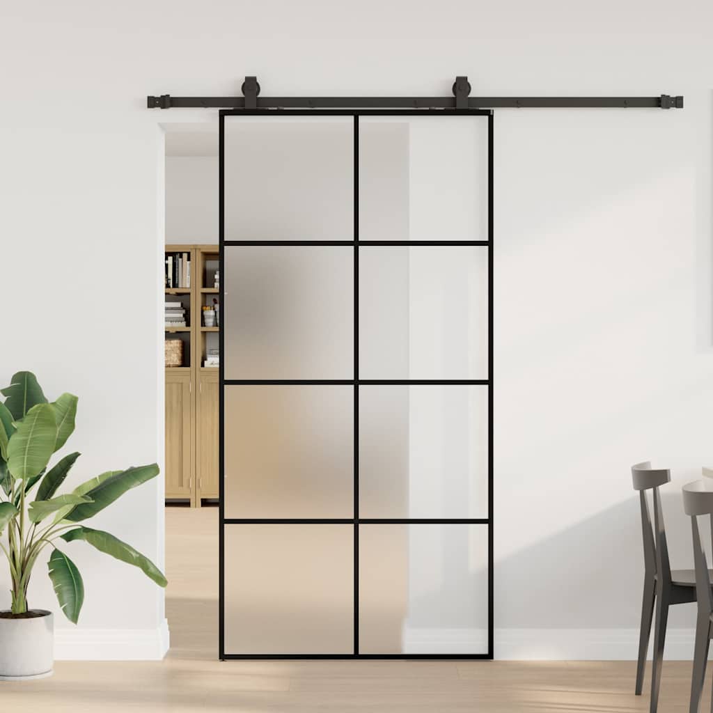 vidaXL Drzwi przesuwne z zestawem okuć czarne 102,5x205 cm ESG szkło