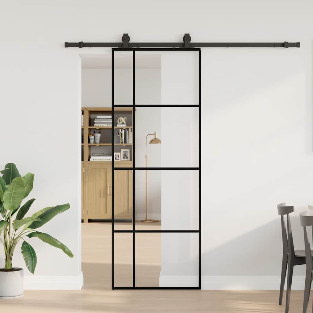 vidaXL Drzwi przesuwne z zestawem okuć czarne 76x205 cm ESG szkło