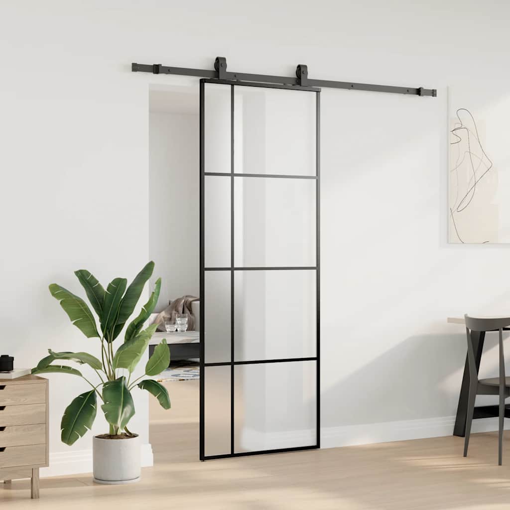 vidaXL Drzwi przesuwne z zestawem okuć czarne 76x205 cm ESG szkło