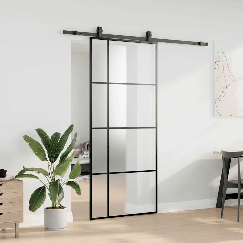 vidaXL Drzwi przesuwne z zestawem okuć czarne 90x205 cm ESG szkło