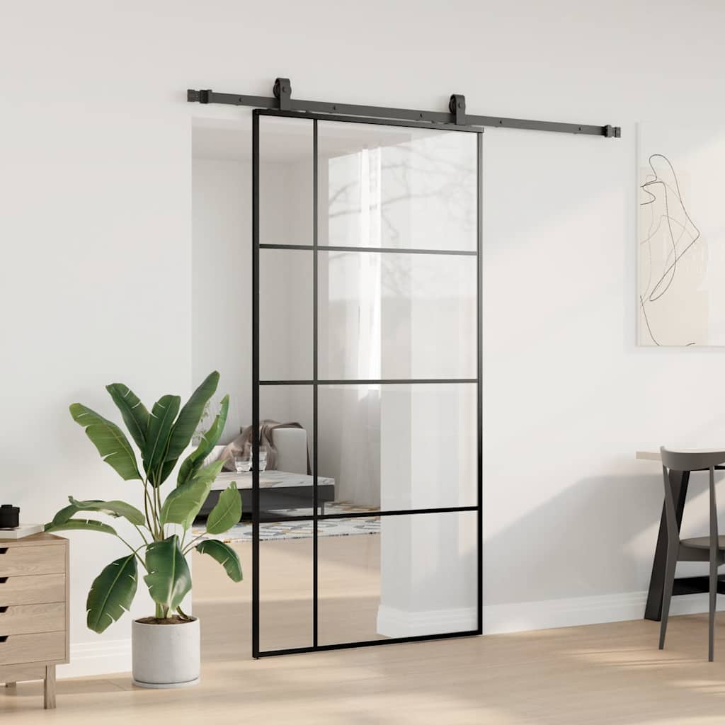 vidaXL Drzwi przesuwne z zestawem okuć czarne 102,5x205 cm ESG szkło
