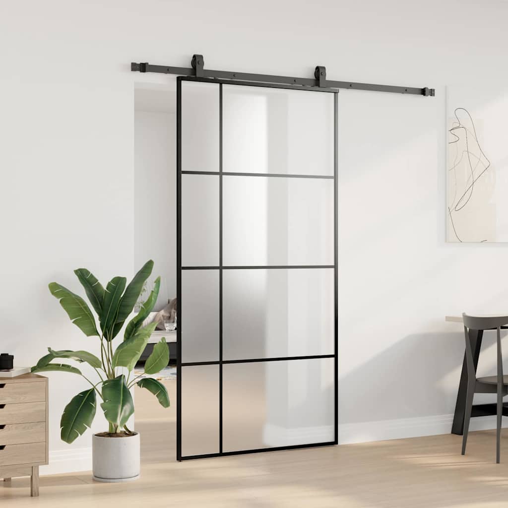 vidaXL Drzwi przesuwne z zestawem okuć czarne 102,5x205 cm ESG szkło