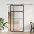 vidaXL Drzwi przesuwne z zestawem okuć czarne 102,5x205 cm ESG szkło