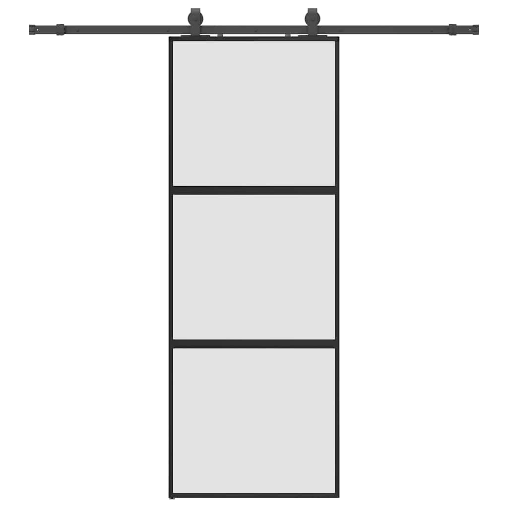 vidaXL Drzwi przesuwne z zestawem okuć czarne 76x205cm szkło hartowane