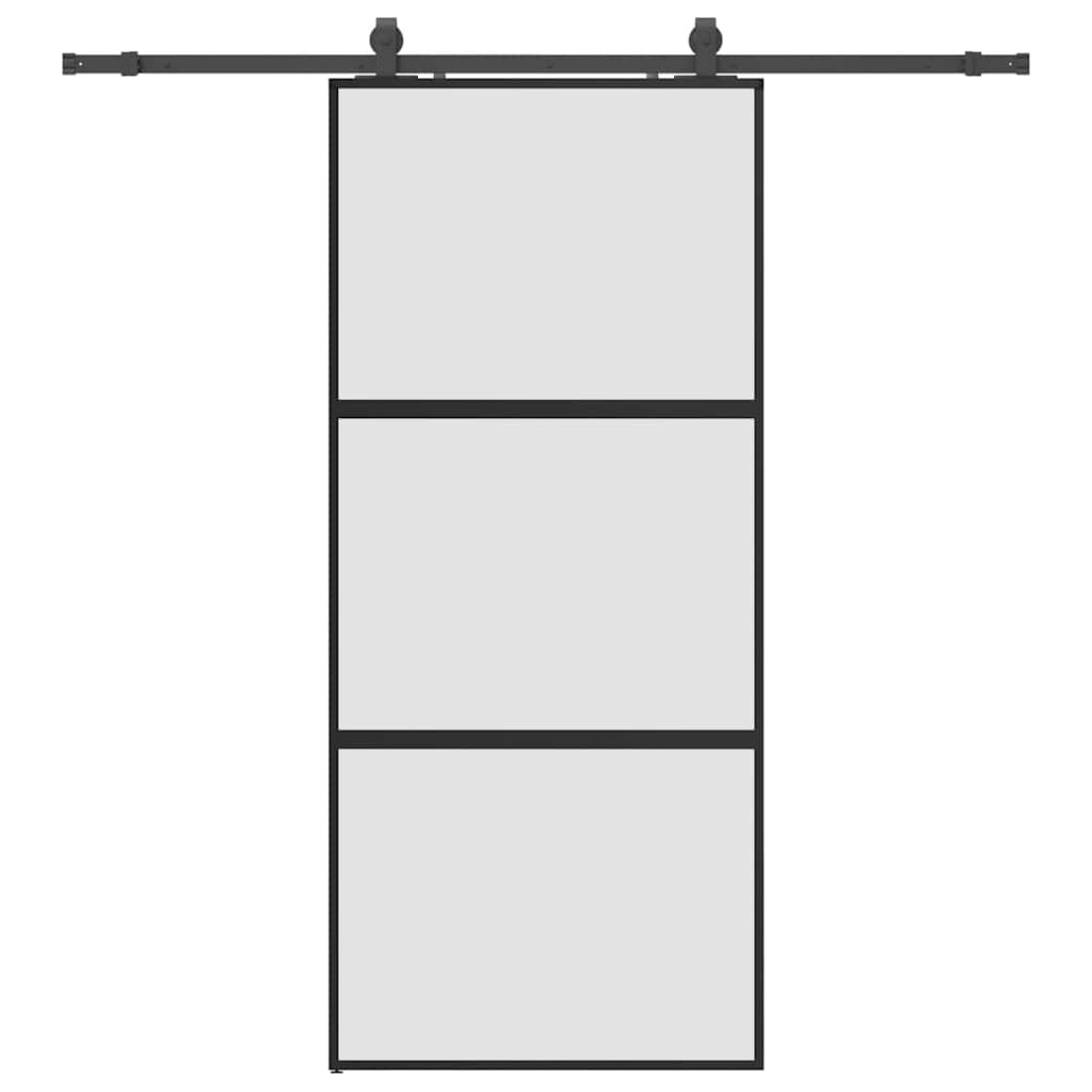 vidaXL Drzwi przesuwne z zestawem okuć czarne 90x205cm szkło hartowane