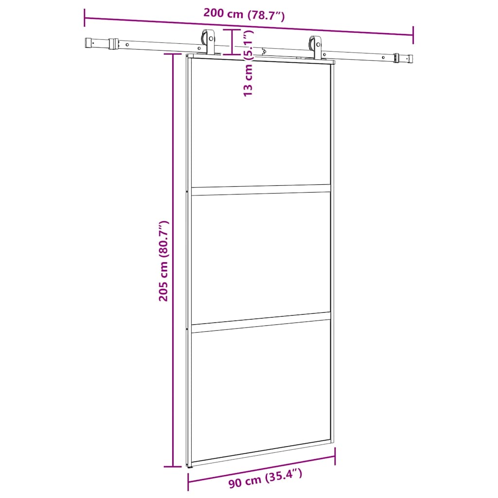 vidaXL Drzwi przesuwne z zestawem okuć czarne 90x205cm szkło hartowane