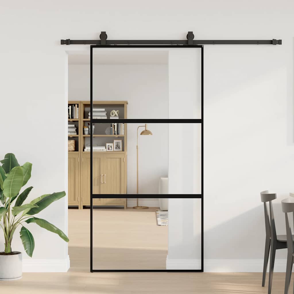 vidaXL Drzwi przesuwne z zestawem okuć czarne 102,5x205 cm