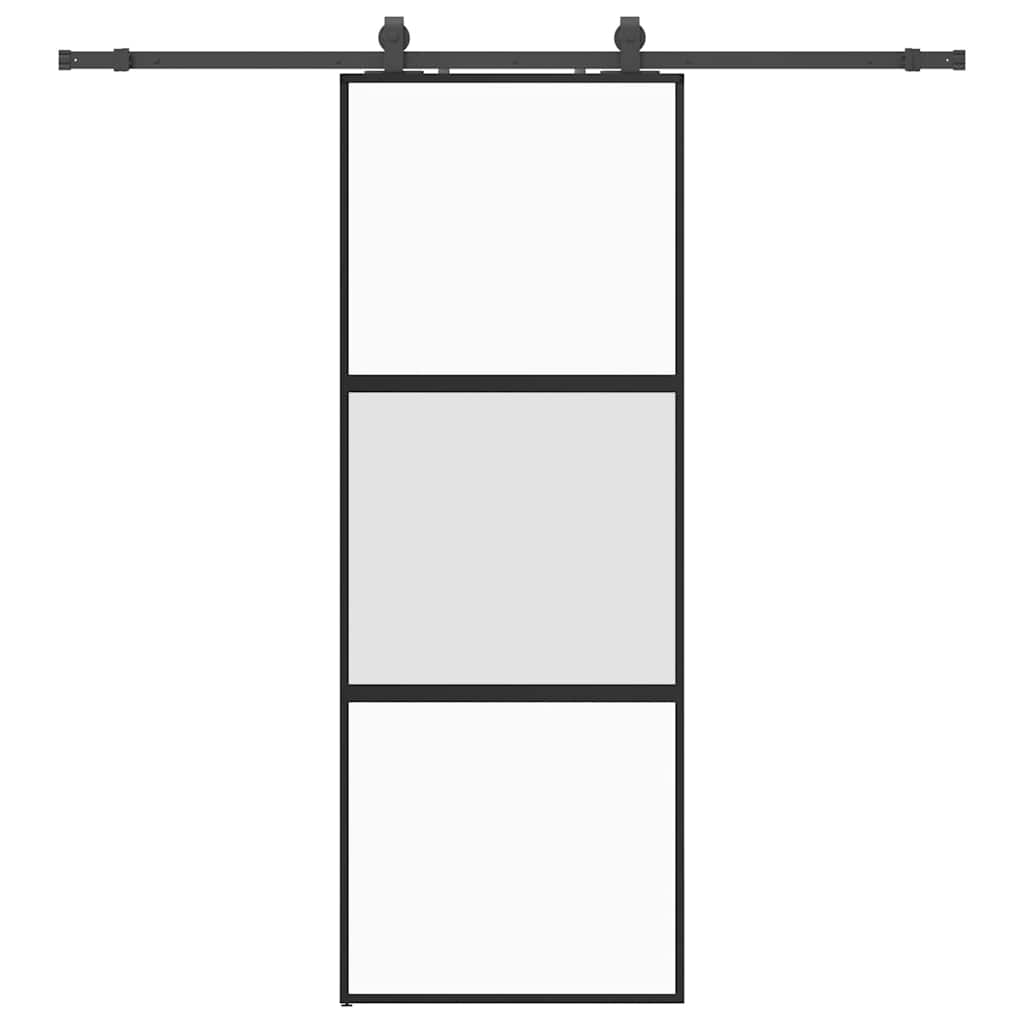 vidaXL Drzwi przesuwne z zestawem okuć czarne 76x205cm szkło hartowane