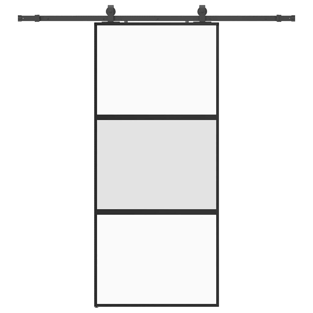 vidaXL Drzwi przesuwne z zestawem okuć czarne 90x205cm szkło hartowane