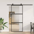 vidaXL Drzwi przesuwne z zestawem okuć czarne 90x205cm szkło hartowane