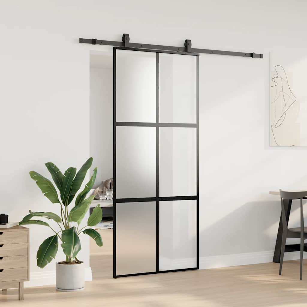 vidaXL Drzwi przesuwne z zestawem okuć czarne 90x205 cm
